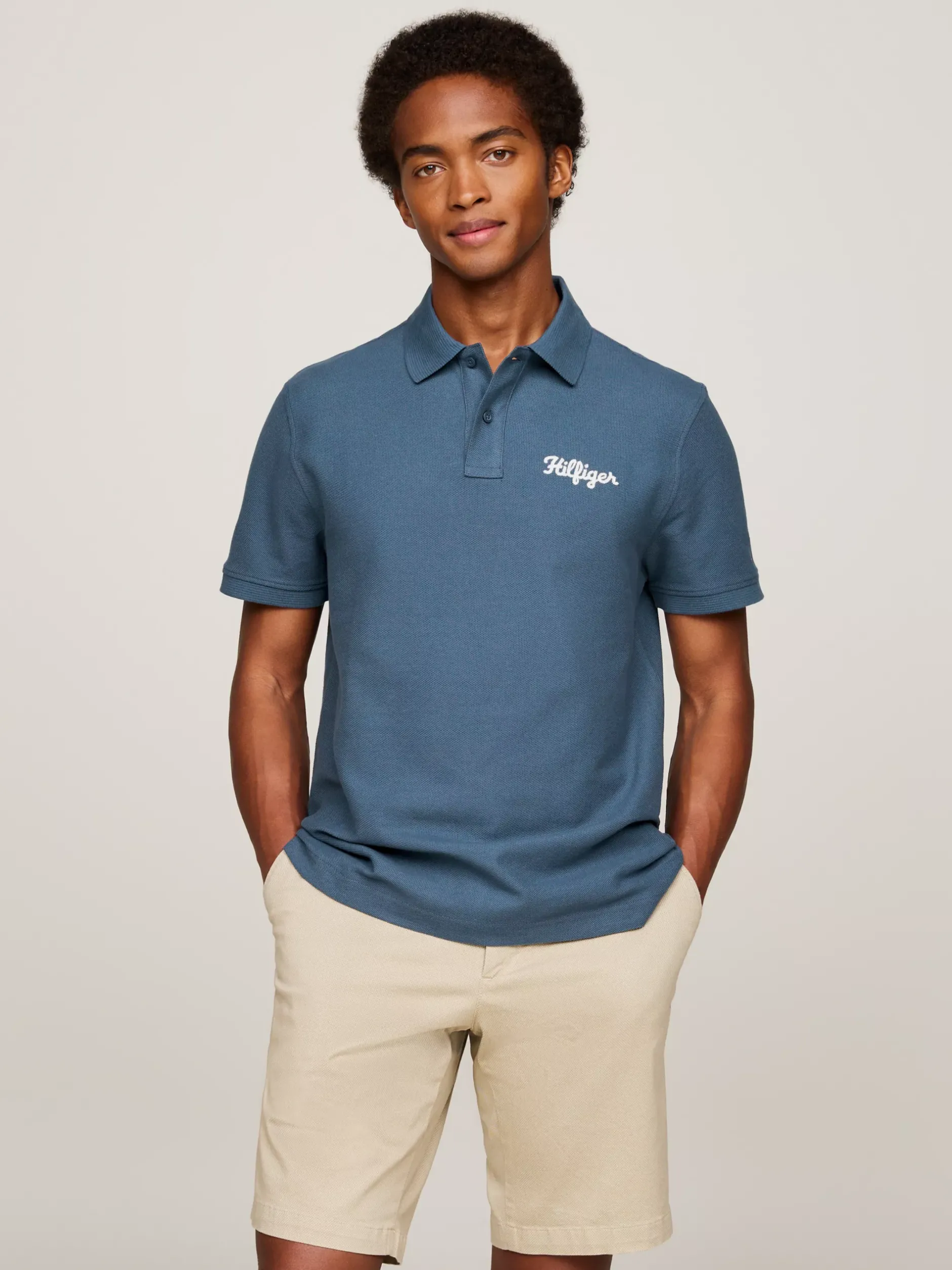 Koszulki Polo*Tommy Hilfiger Koszulka Polo Z Logo ściegiem łańcuszkowym AEGEAN SEA