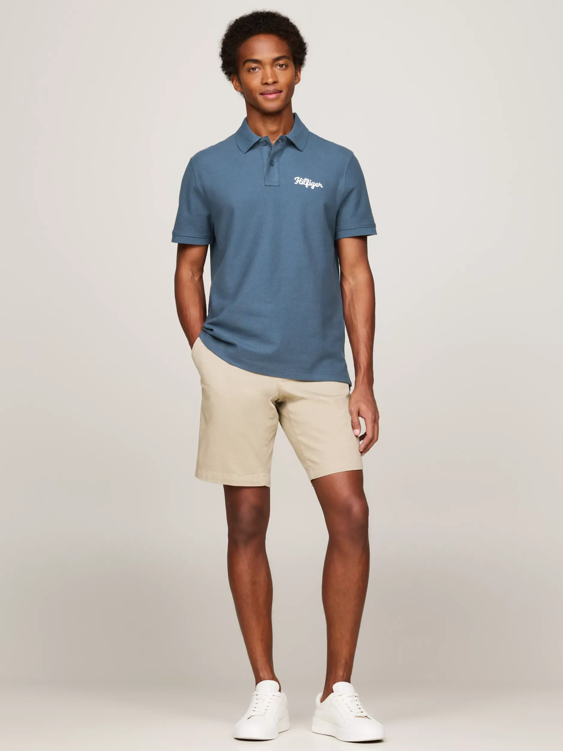 Koszulki Polo*Tommy Hilfiger Koszulka Polo Z Logo ściegiem łańcuszkowym AEGEAN SEA