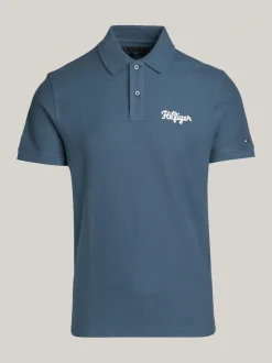 Koszulki Polo*Tommy Hilfiger Koszulka Polo Z Logo ściegiem łańcuszkowym AEGEAN SEA