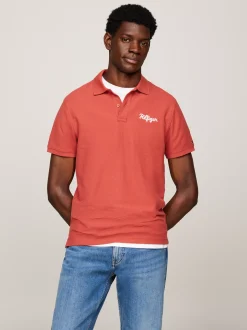 Koszulki Polo*Tommy Hilfiger Koszulka Polo Z Logo ściegiem łańcuszkowym TERRA RED