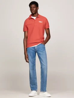 Koszulki Polo*Tommy Hilfiger Koszulka Polo Z Logo ściegiem łańcuszkowym TERRA RED