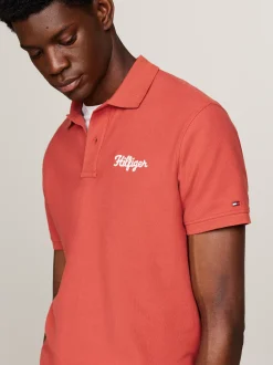 Koszulki Polo*Tommy Hilfiger Koszulka Polo Z Logo ściegiem łańcuszkowym TERRA RED