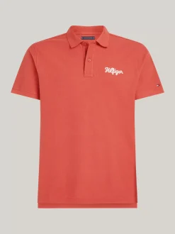 Koszulki Polo*Tommy Hilfiger Koszulka Polo Z Logo ściegiem łańcuszkowym TERRA RED