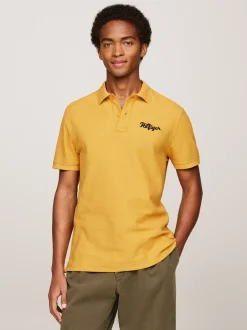 Koszulki Polo*Tommy Hilfiger Koszulka Polo Z Logo ściegiem łańcuszkowym CITY YELLOW