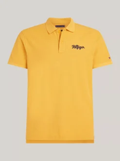 Koszulki Polo*Tommy Hilfiger Koszulka Polo Z Logo ściegiem łańcuszkowym CITY YELLOW
