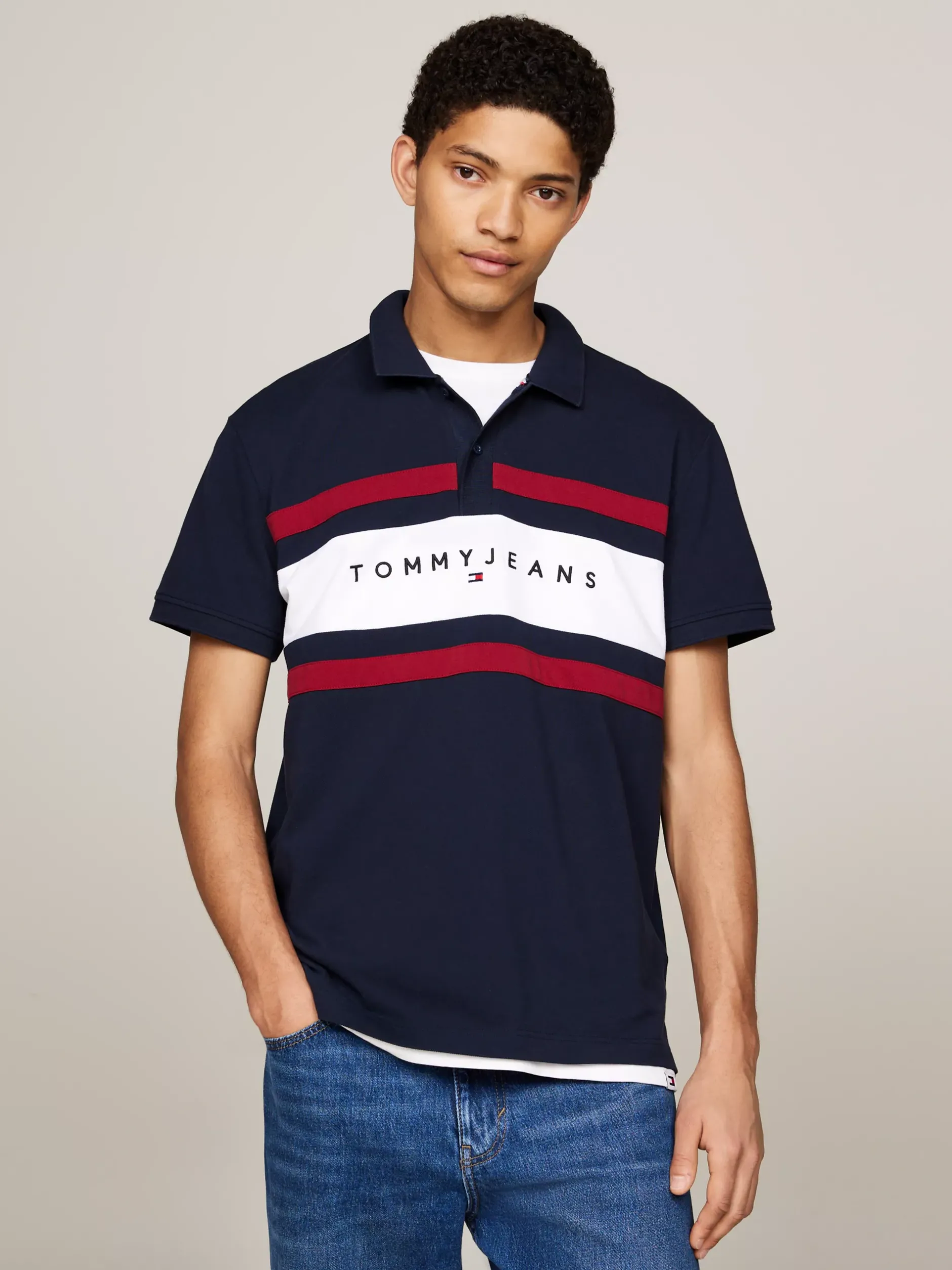 Koszulki Polo*Tommy Hilfiger Koszulka Polo Z Logo I Blokami Kolorów DARK NIGHT NAVY