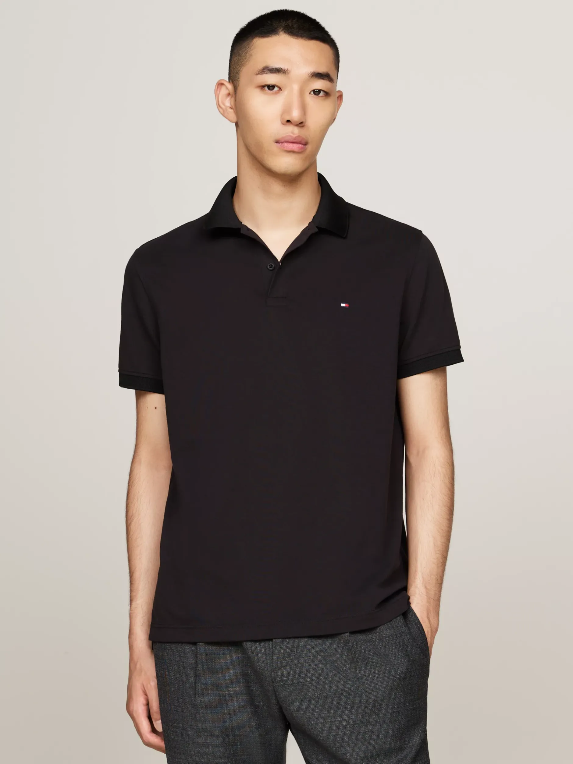 Koszulki Polo*Tommy Hilfiger Koszulka Polo Z Materiału Odprowadzającego Wilgoć BLACK