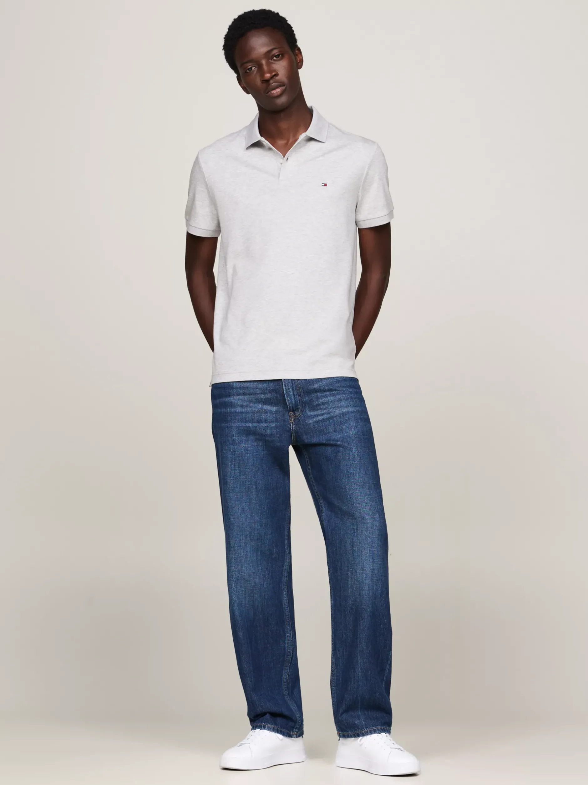 Koszulki Polo*Tommy Hilfiger Koszulka Polo Z Wyszywanym Logo LIGHT GREY HEATHER