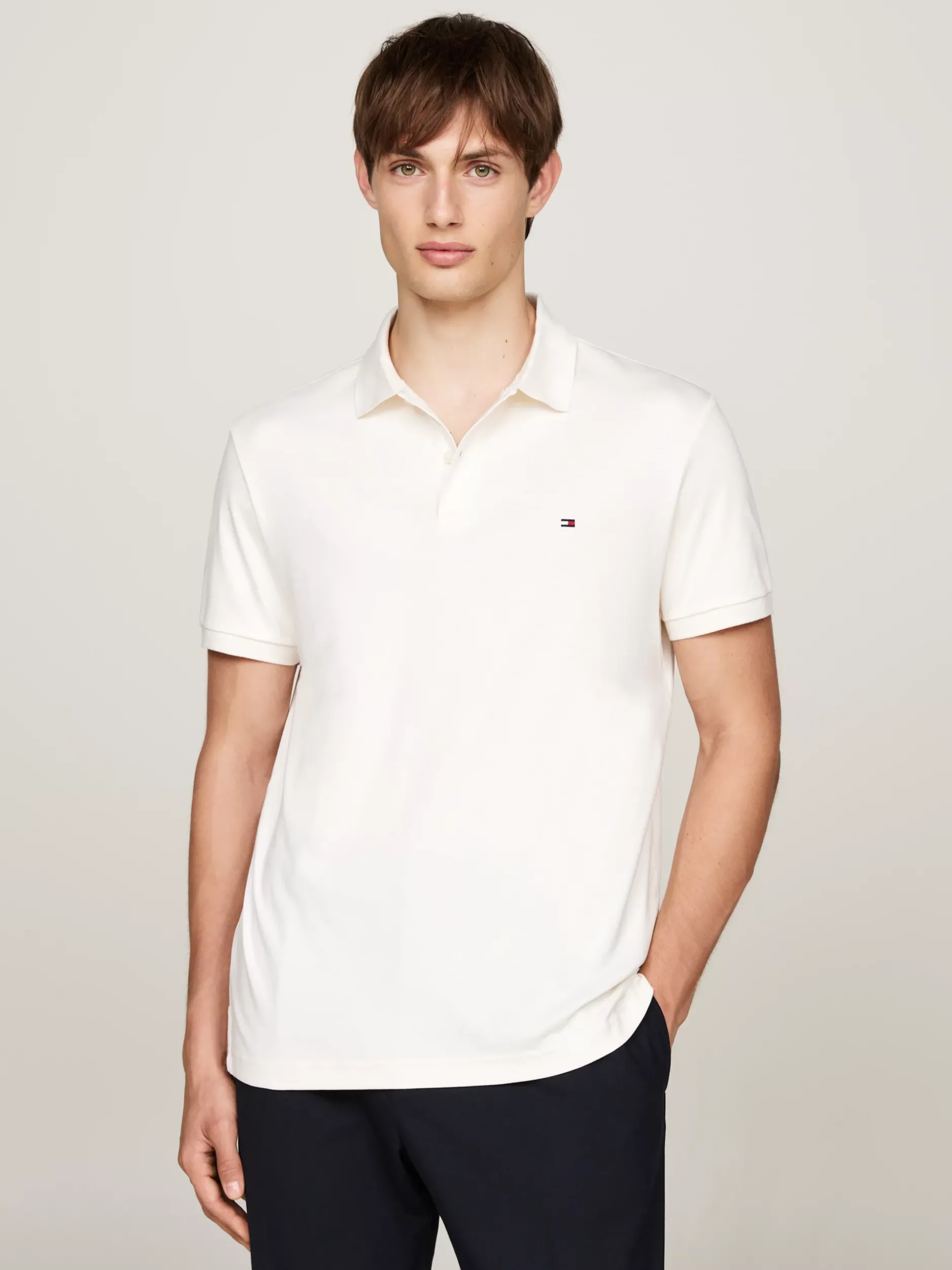 Koszulki Polo*Tommy Hilfiger Koszulka Polo Z Wyszywanym Logo IVORY PETAL