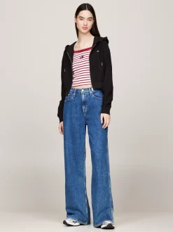 Bluzy Dresowe & Z Kapturem*Tommy Hilfiger Krótka Bluza Z Kapturem Z Tkaniny Ottoman BLACK