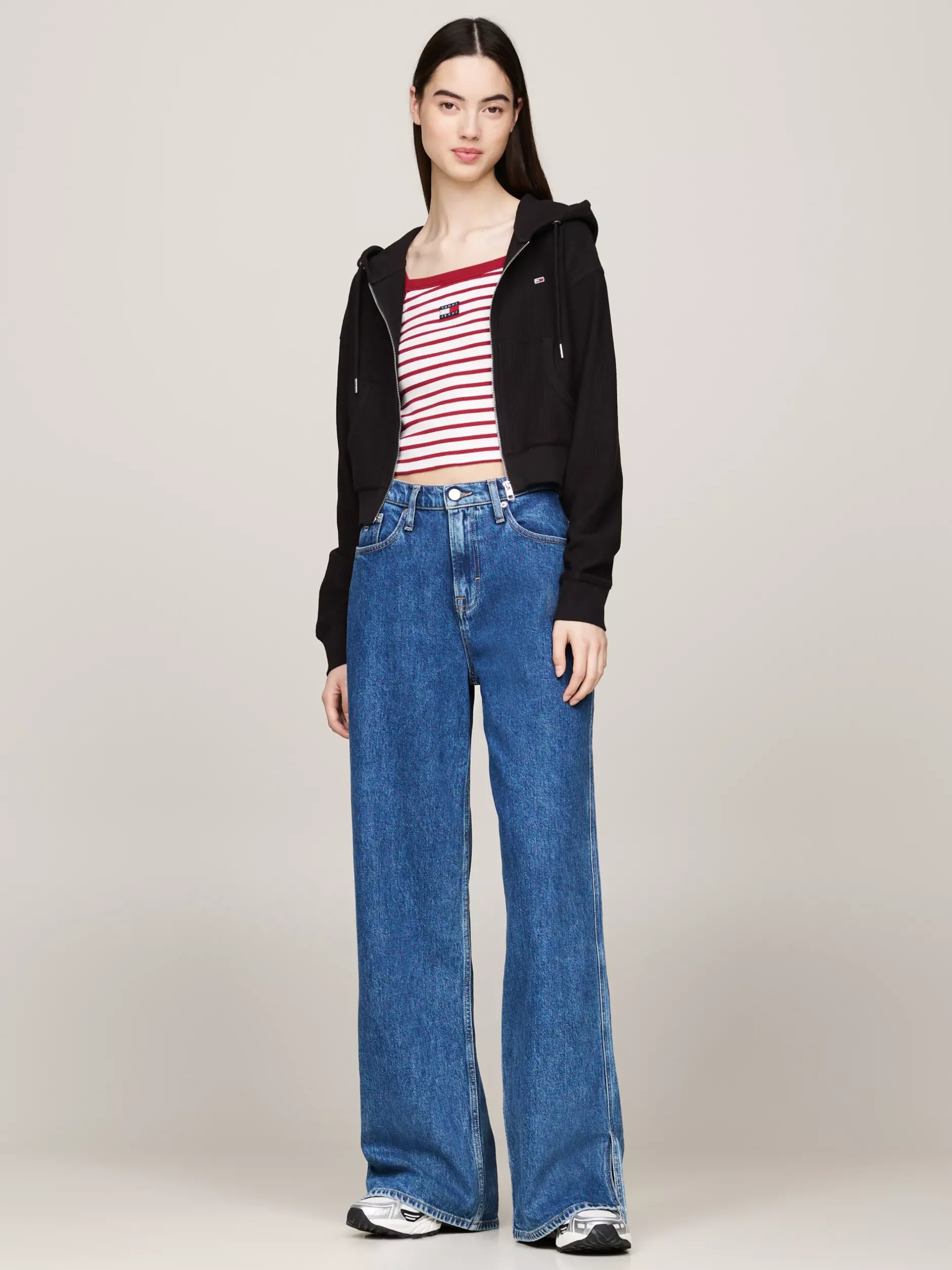 Bluzy Dresowe & Z Kapturem*Tommy Hilfiger Krótka Bluza Z Kapturem Z Tkaniny Ottoman BLACK