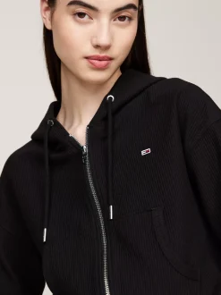 Bluzy Dresowe & Z Kapturem*Tommy Hilfiger Krótka Bluza Z Kapturem Z Tkaniny Ottoman BLACK