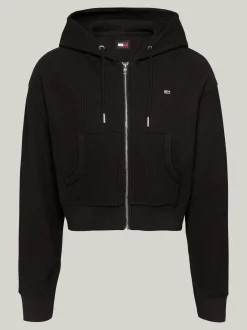 Bluzy Dresowe & Z Kapturem*Tommy Hilfiger Krótka Bluza Z Kapturem Z Tkaniny Ottoman BLACK