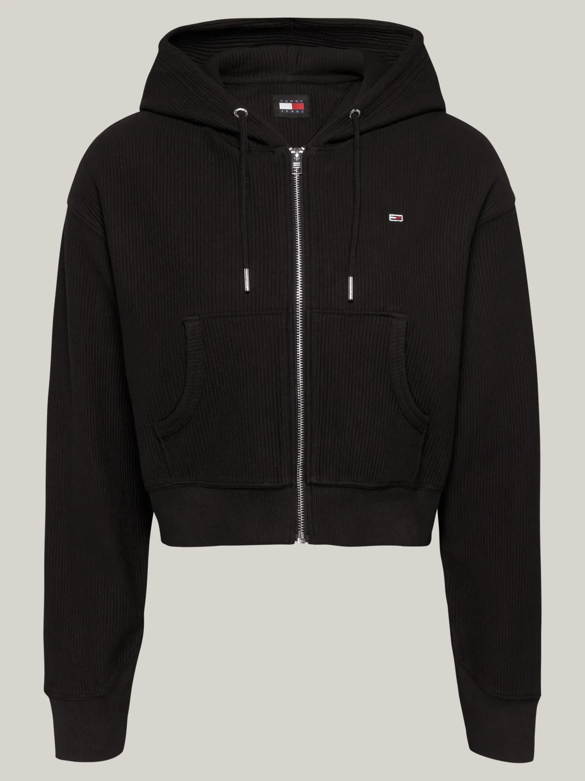Bluzy Dresowe & Z Kapturem*Tommy Hilfiger Krótka Bluza Z Kapturem Z Tkaniny Ottoman BLACK