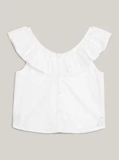 Topy I T-Shirty*Tommy Hilfiger Krótka Bluzka TH Monogram Z Haftem Angielskim WHITE