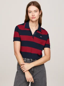 Koszulki Polo*Tommy Hilfiger Krótka Koszulka Polo O Pudełkowym Kroju W Paski NAVY / RED STRIPE