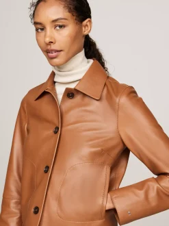 Kurtki & Płaszcze*Tommy Hilfiger Krótka Kurtka Skórzana O Wąskim Kroju CLASSIC KHAKI