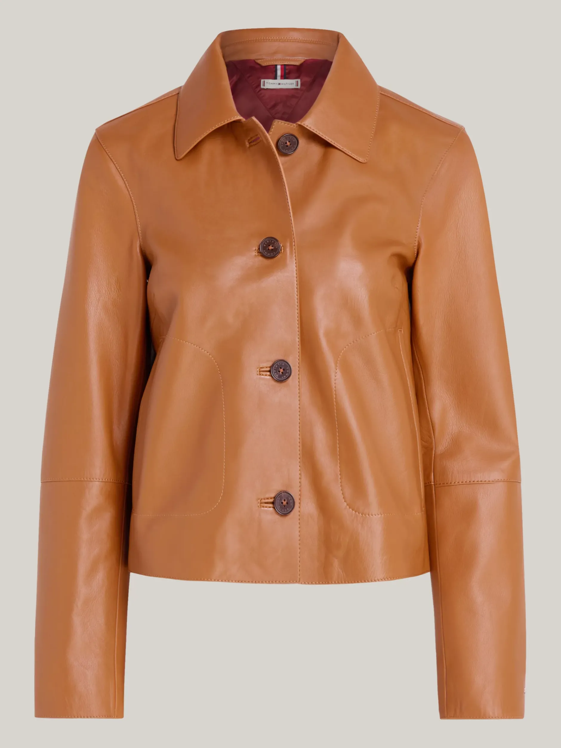 Kurtki & Płaszcze*Tommy Hilfiger Krótka Kurtka Skórzana O Wąskim Kroju CLASSIC KHAKI