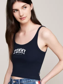 T-Shirty*Tommy Hilfiger Krótki Prążkowany Top Na Ramiączkach DARK NIGHT NAVY