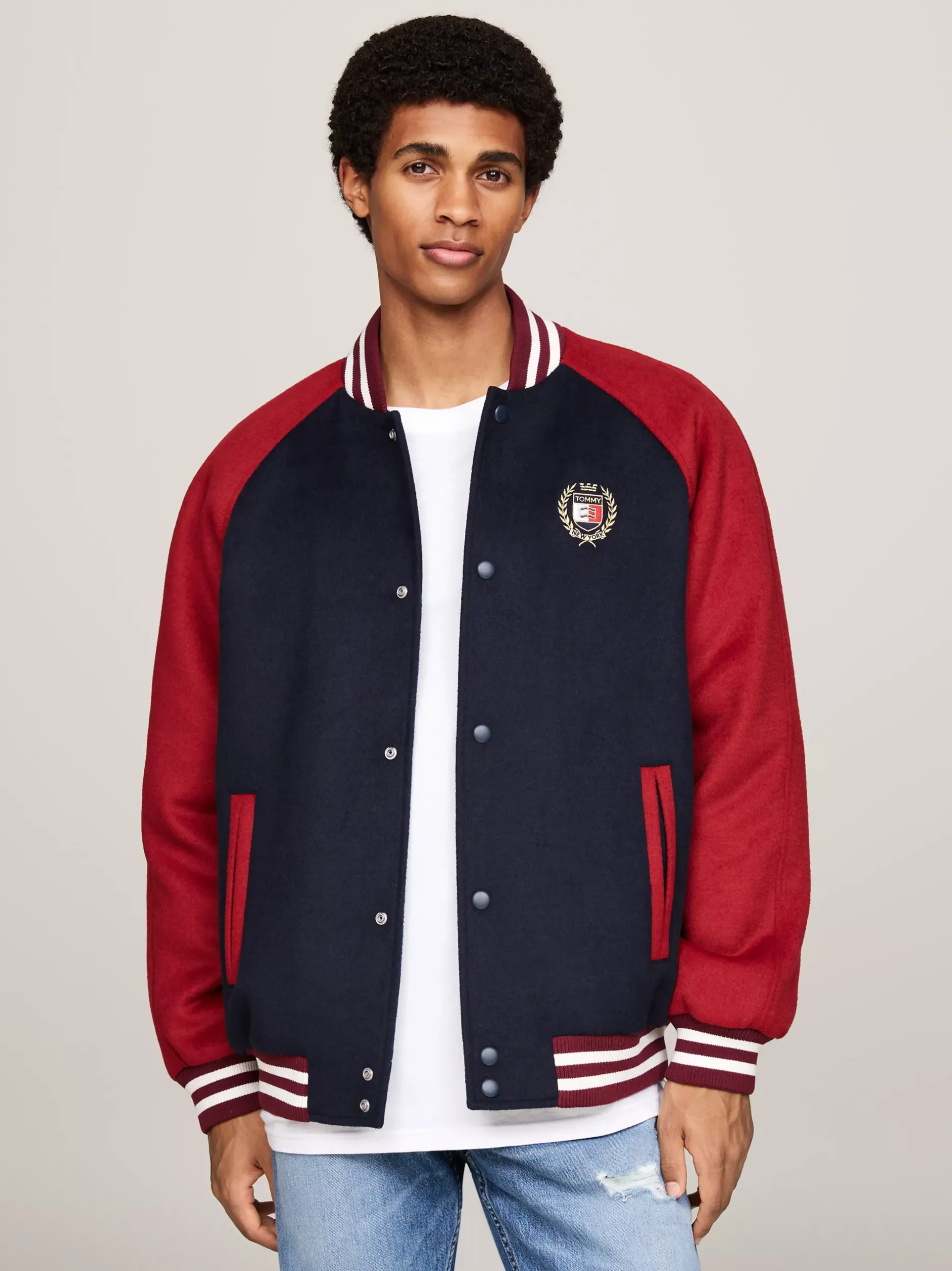 Kurtki & Płaszcze|Bomberki*Tommy Hilfiger Kurtka Bomber Z Mieszanki Wełny DARK NIGHT NAVY / REGATTA RED