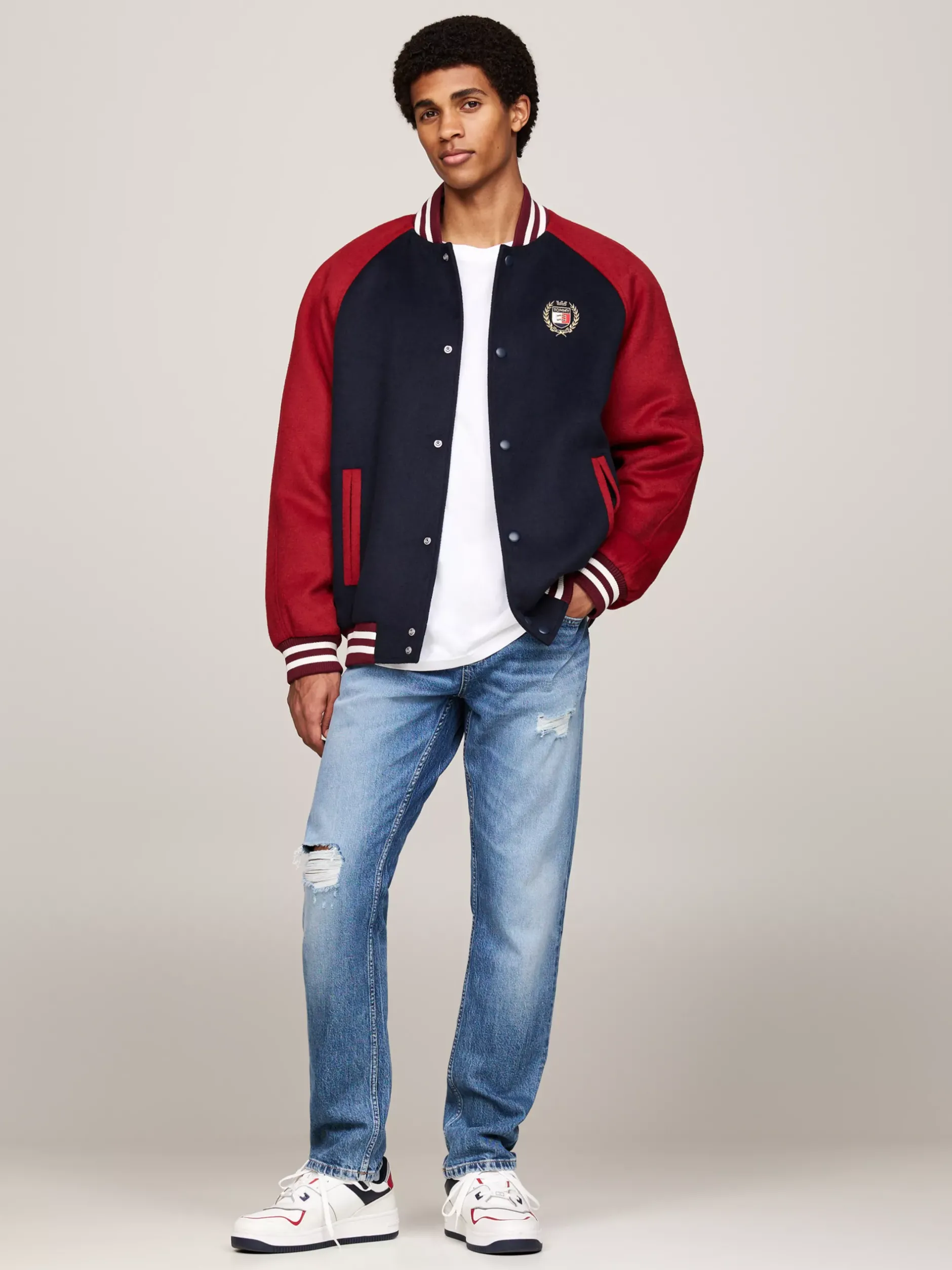 Kurtki & Płaszcze|Bomberki*Tommy Hilfiger Kurtka Bomber Z Mieszanki Wełny DARK NIGHT NAVY / REGATTA RED