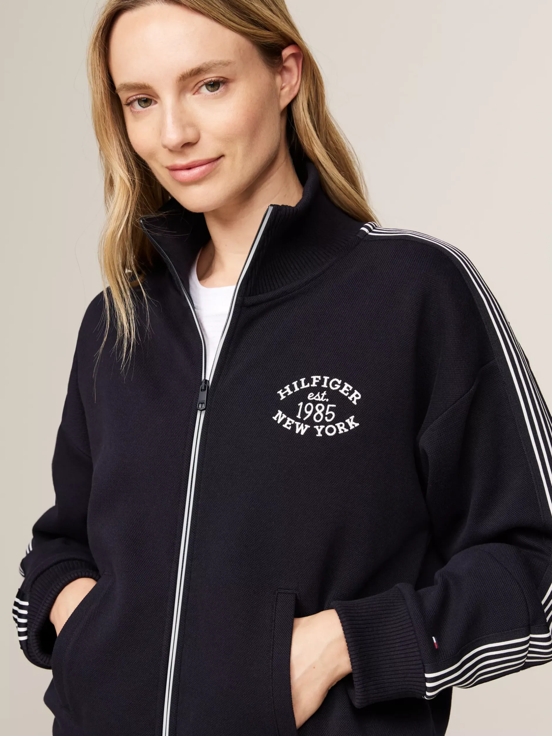 Bluzy Dresowe & Z Kapturem*Tommy Hilfiger Kurtka Dresowa W Stylu Varsity DESERT SKY