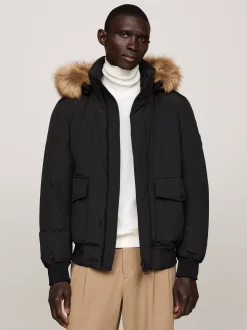 Kurtki & Płaszcze*Tommy Hilfiger Kurtka Puchowa Bomber Rockie Ze Sztucznym Futrem BLACK