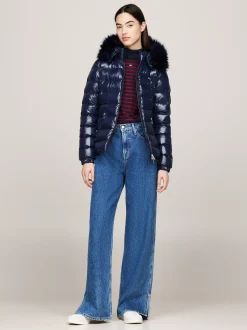 Kurtki & Płaszcze*Tommy Hilfiger Kurtka Puchowa Z Kapturem Ze Sztucznym Futrem DARK NIGHT NAVY