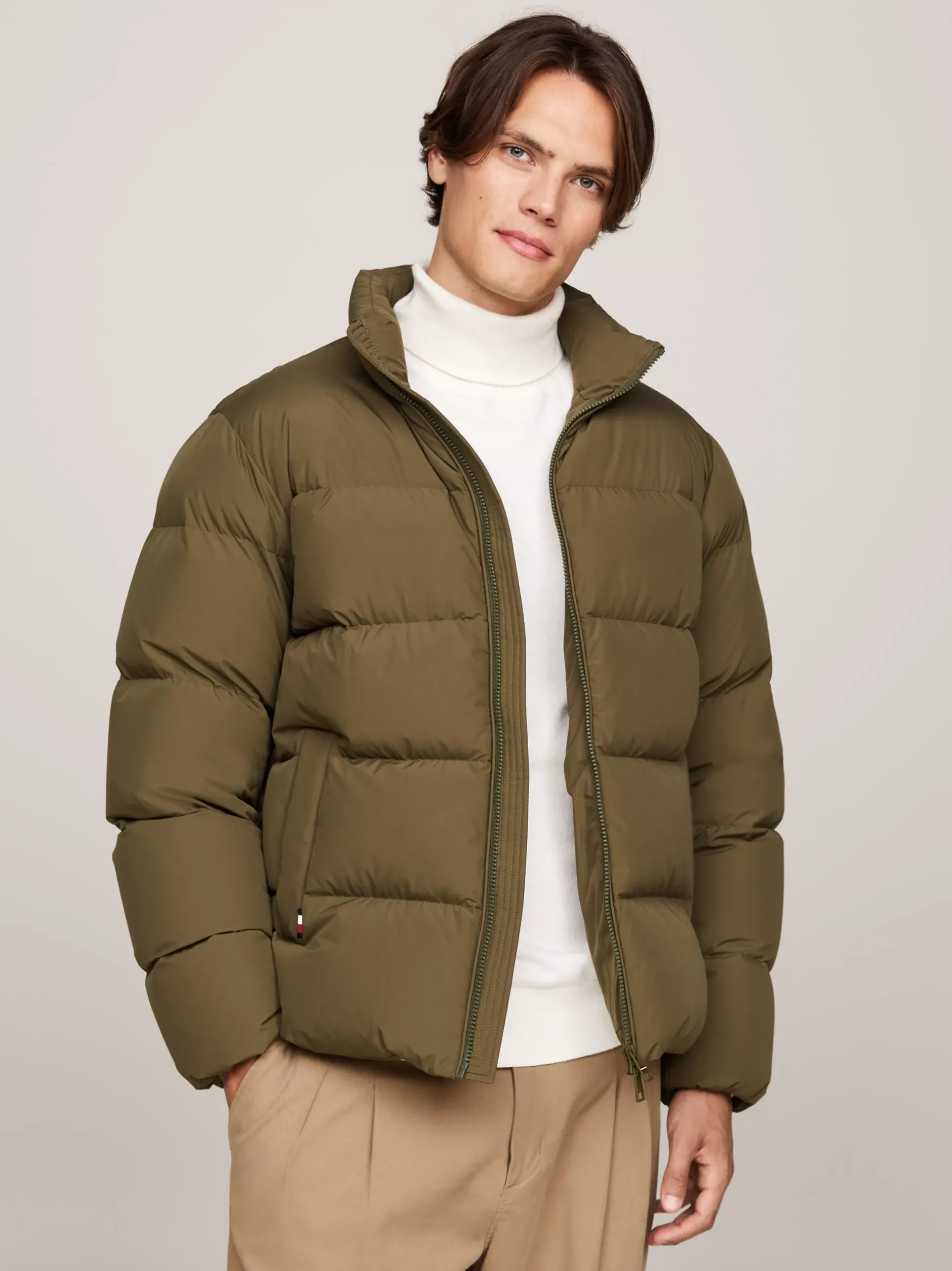 Kurtki & Płaszcze*Tommy Hilfiger Kurtka Puchowa Z Wysokim Kołnierzem ARMY GREEN