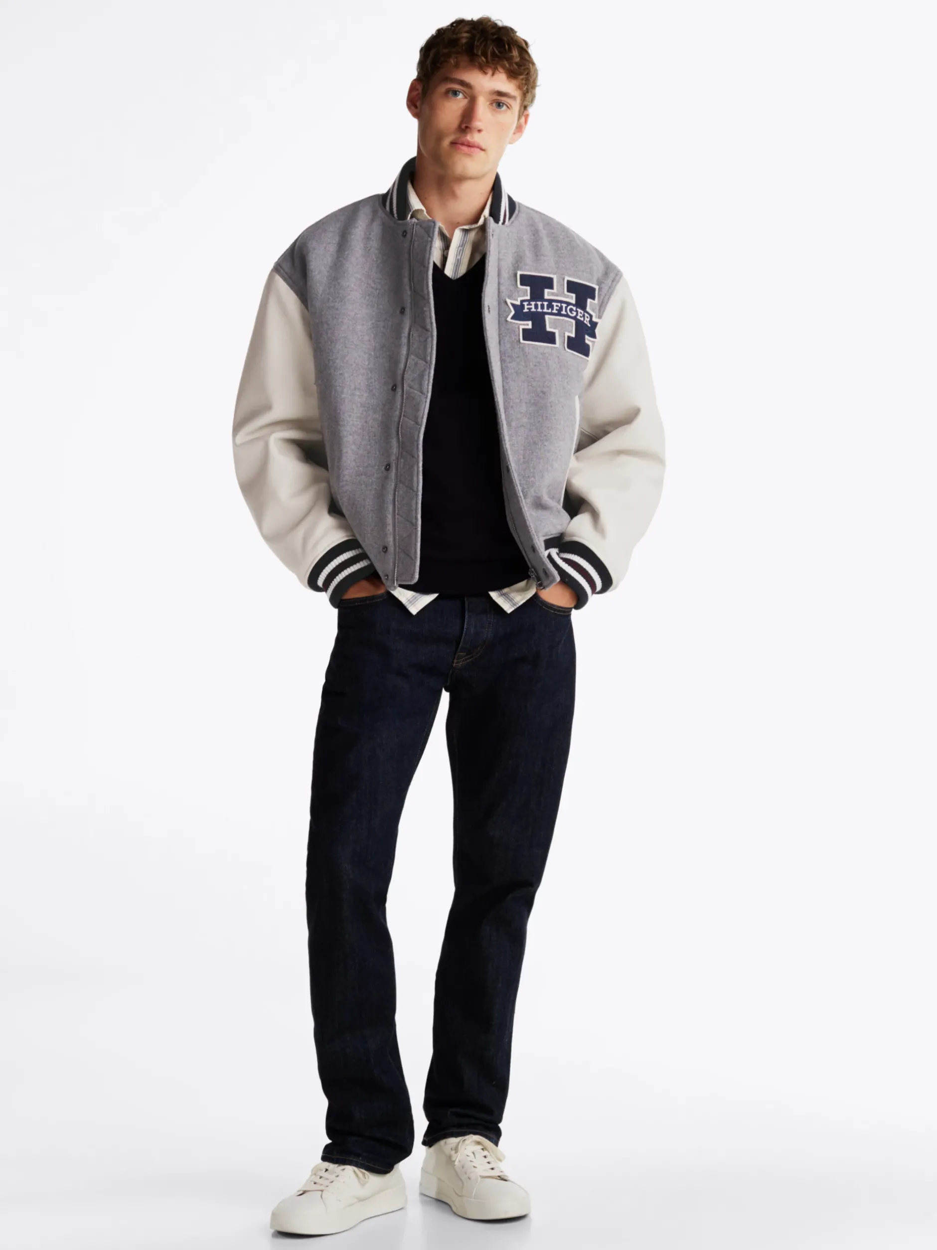 Kurtki & Płaszcze|Bomberki*Tommy Hilfiger Kurtka W Stylu Varsity Z Blokami Kolorów LIGHT GREY HEATHER
