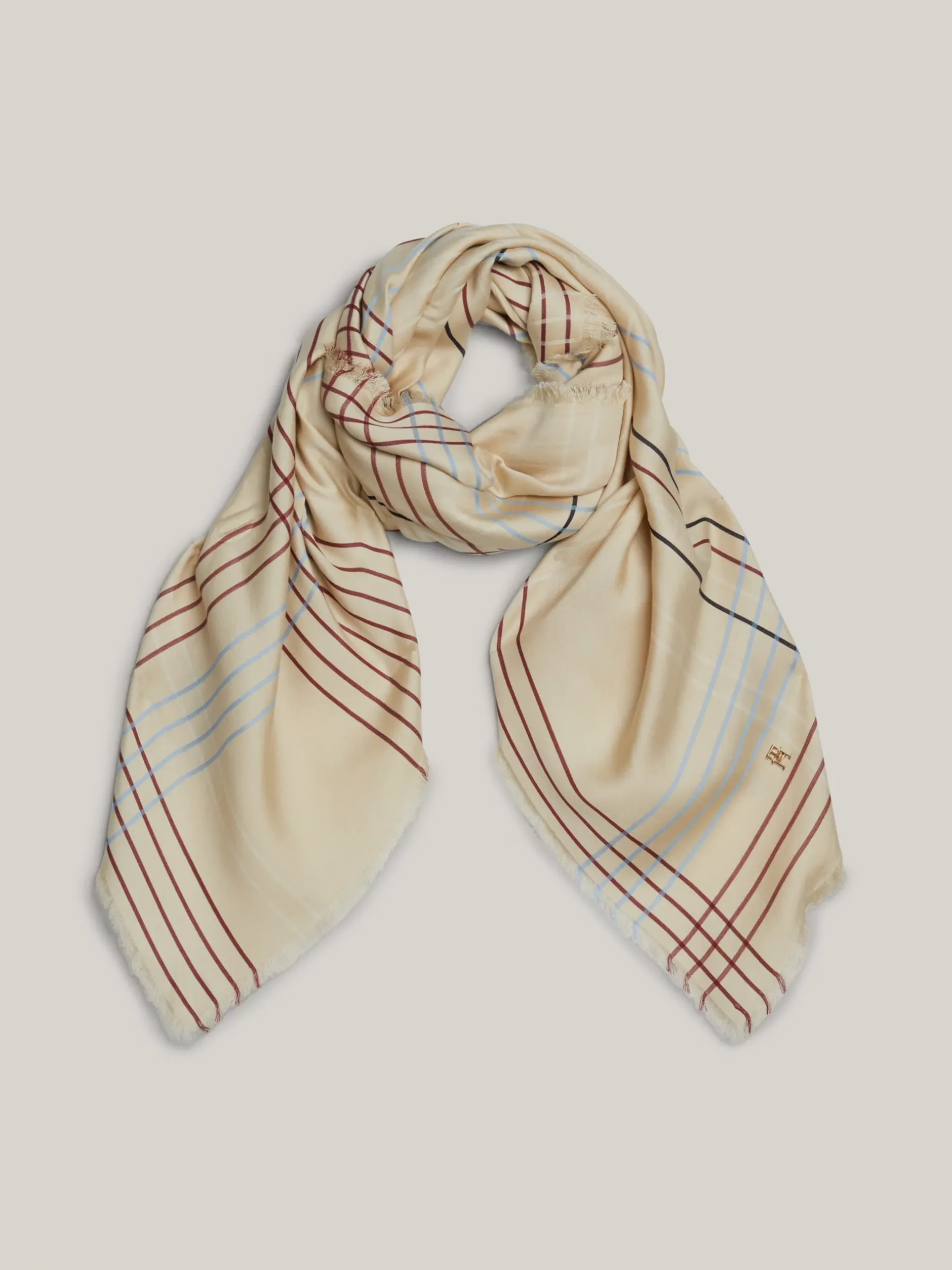 Szaliki|Szaliki*Tommy Hilfiger Kwadratowa Apaszka Corporate W Kratę ANCIENT WHITE
