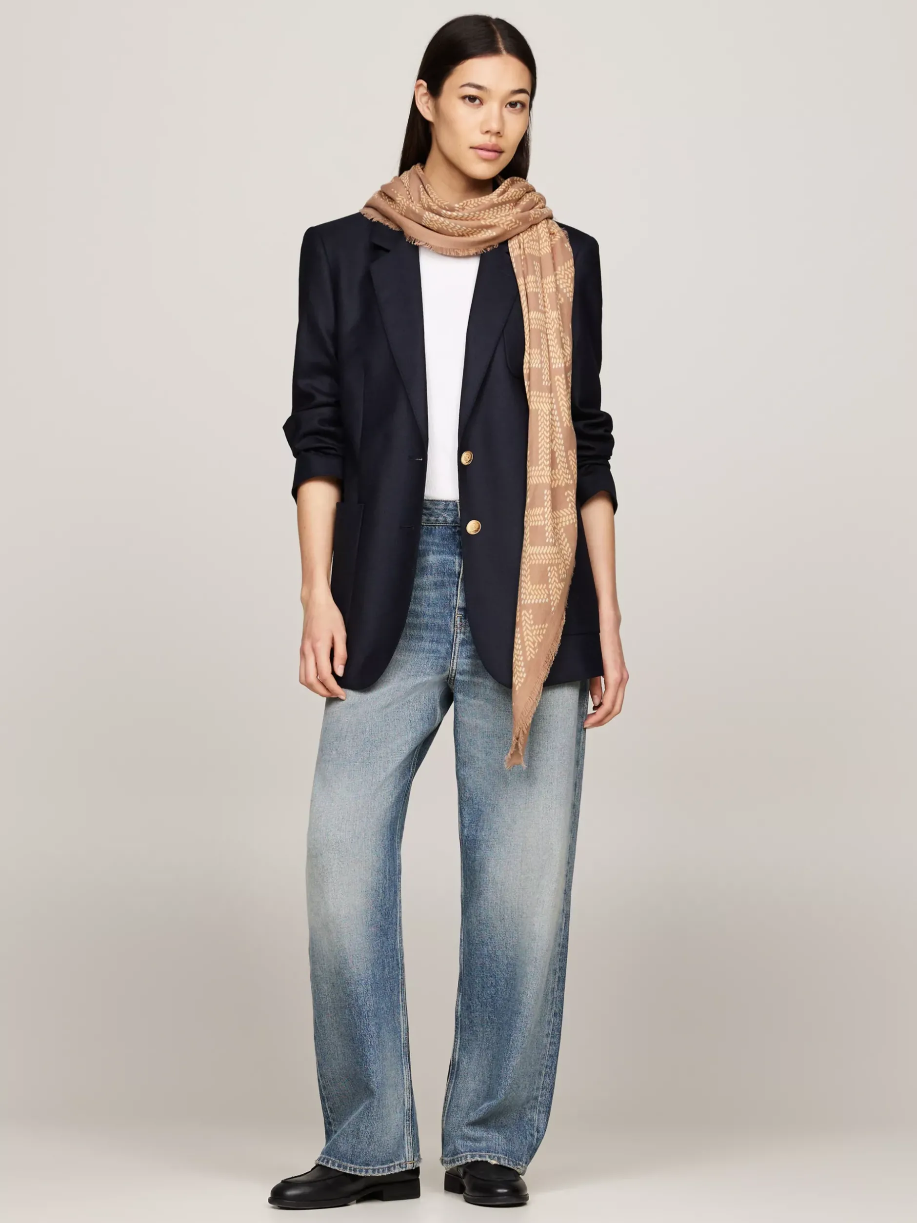 Szaliki|Szaliki*Tommy Hilfiger Kwadratowy Szal Z Monogramem TH BEIGE