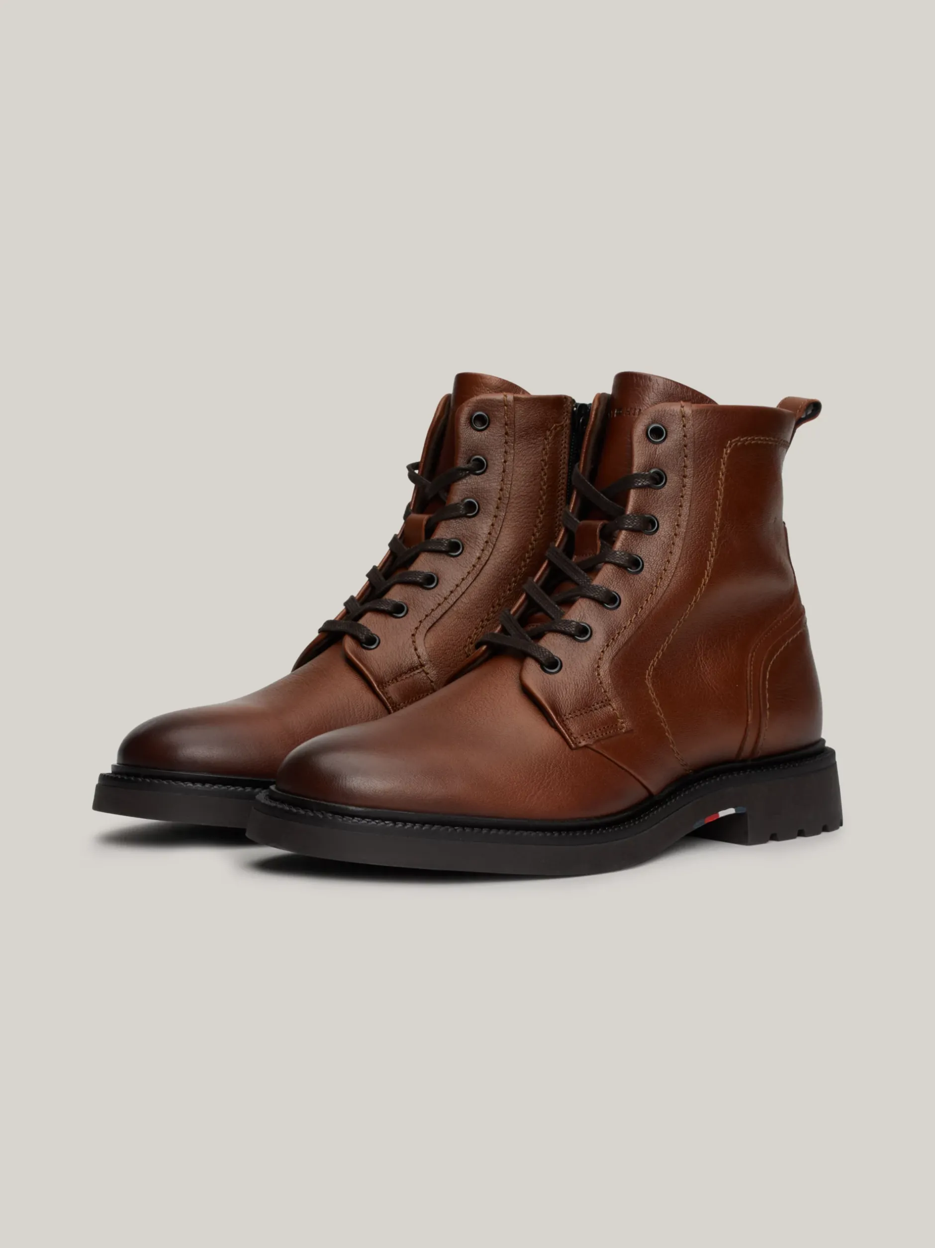 Buty Sznurowane|Buty*Tommy Hilfiger Lekkie Skórzane Buty Nad Kostkę WINTER COGNAC