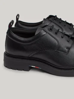 Buty Wizytowe*Tommy Hilfiger Lekkie Skórzane Buty Typu Derby BLACK