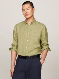 Koszule*Tommy Hilfiger Lniana Koszula O Regularnym Kroju FADED OLIVE