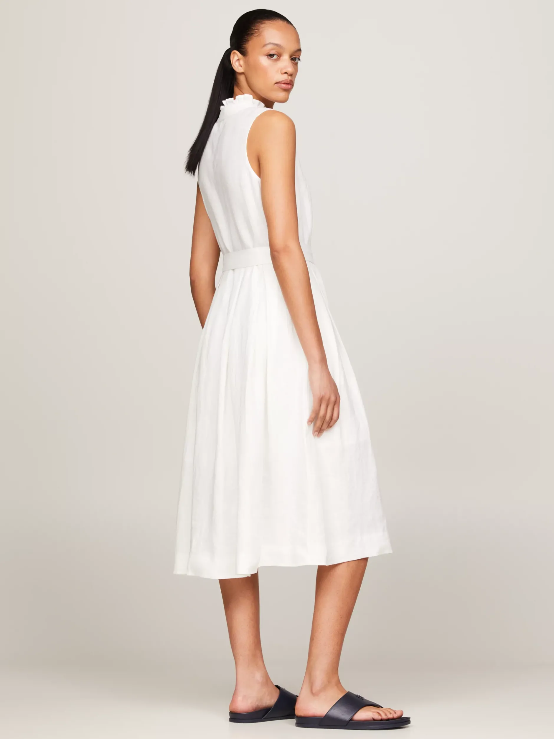 Sukienki*Tommy Hilfiger Lniana Sukienka Maxi TH OPTIC WHITE