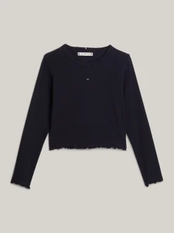 Topy I T-Shirty*Tommy Hilfiger Longsleeve Essential Z Falbankowym Wykończeniem DESERT SKY