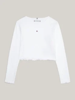 Topy I T-Shirty*Tommy Hilfiger Longsleeve Essential Z Falbankowym Wykończeniem WHITE