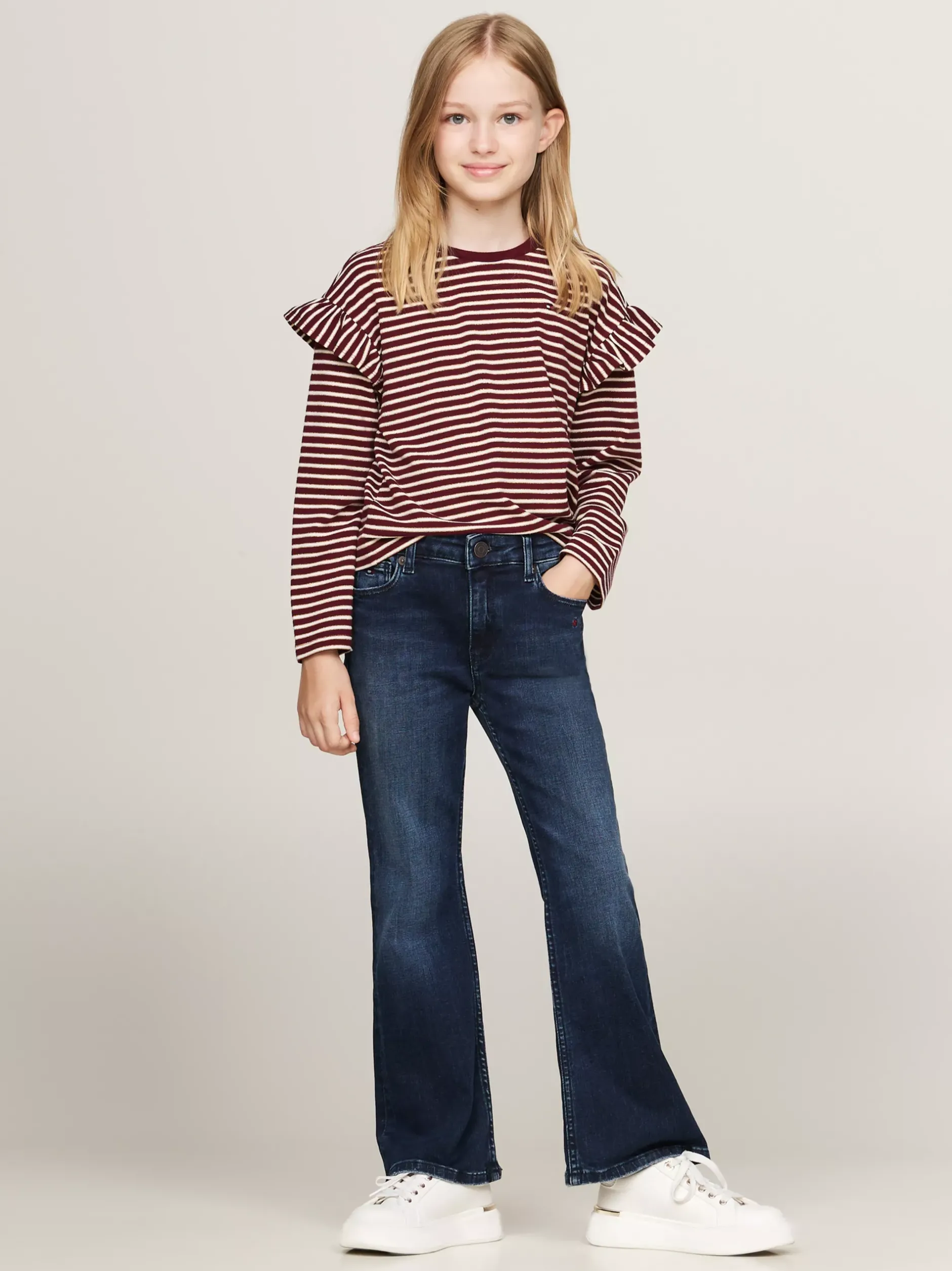 Topy I T-Shirty*Tommy Hilfiger Longsleeve O Luźnym Kroju DEEP ROUGE STRIPE