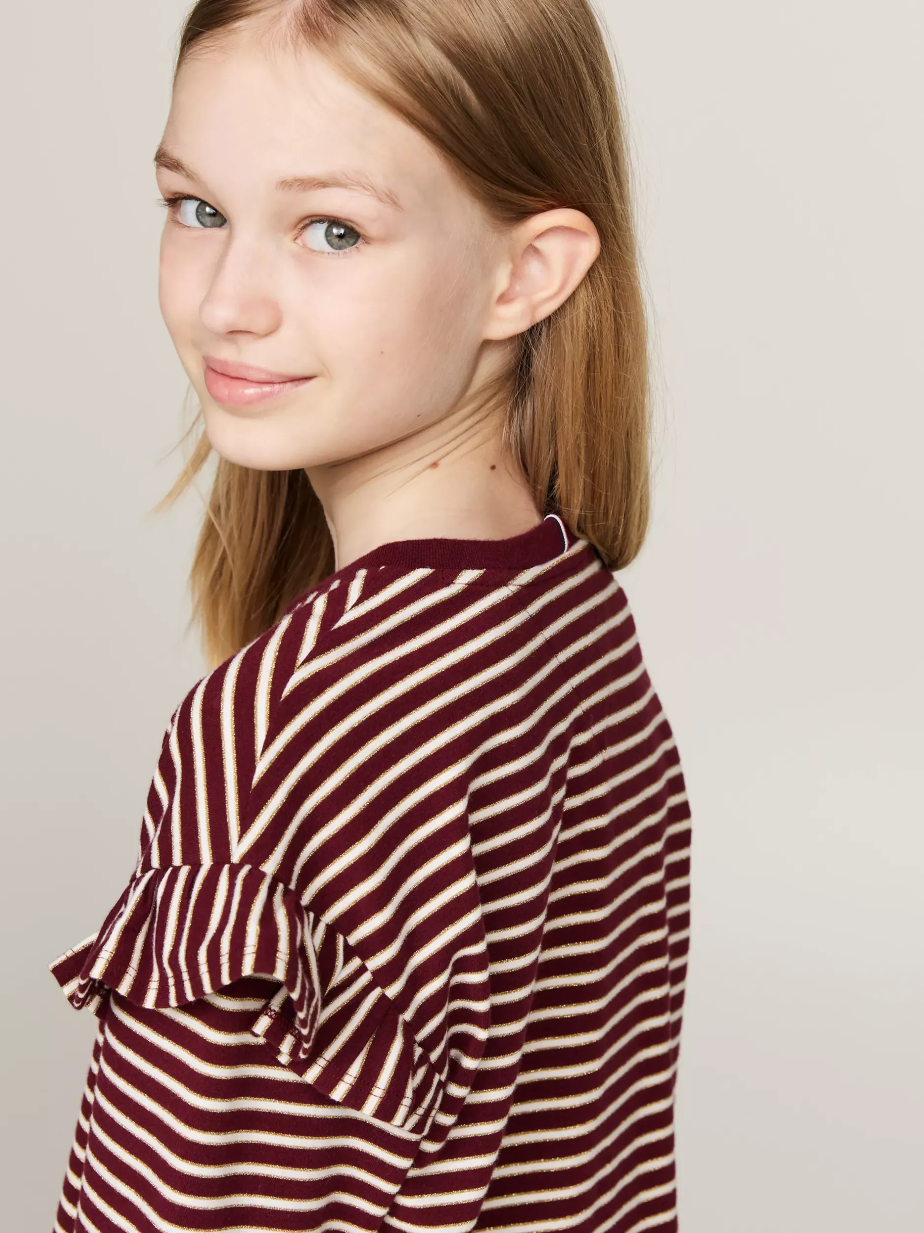 Topy I T-Shirty*Tommy Hilfiger Longsleeve O Luźnym Kroju DEEP ROUGE STRIPE