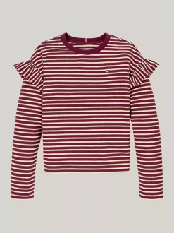 Topy I T-Shirty*Tommy Hilfiger Longsleeve O Luźnym Kroju DEEP ROUGE STRIPE