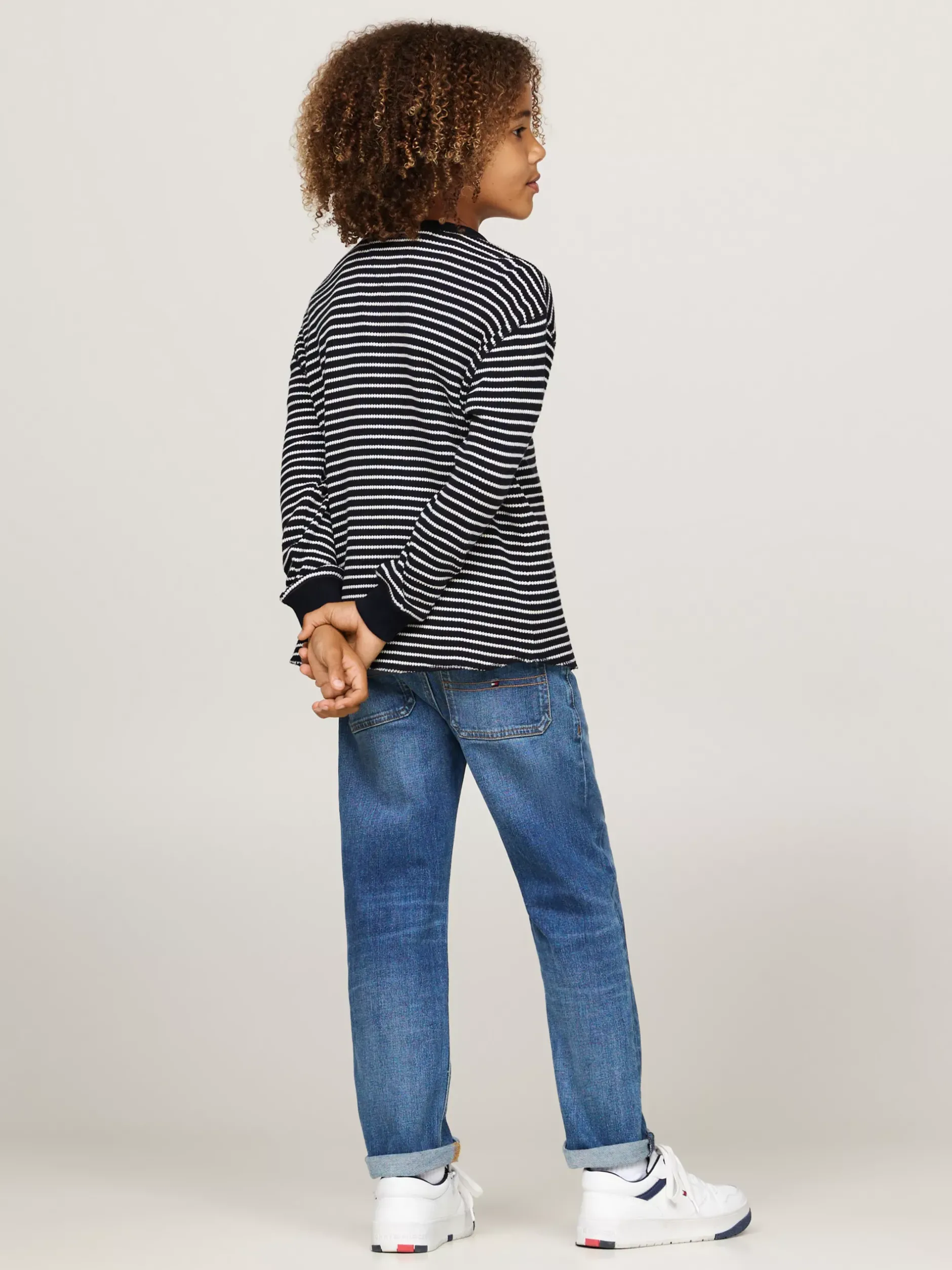 T-Shirty I Koszulki Polo*Tommy Hilfiger Longsleeve O Waflowym Splocie BLUE BASE WHITE STRIPES