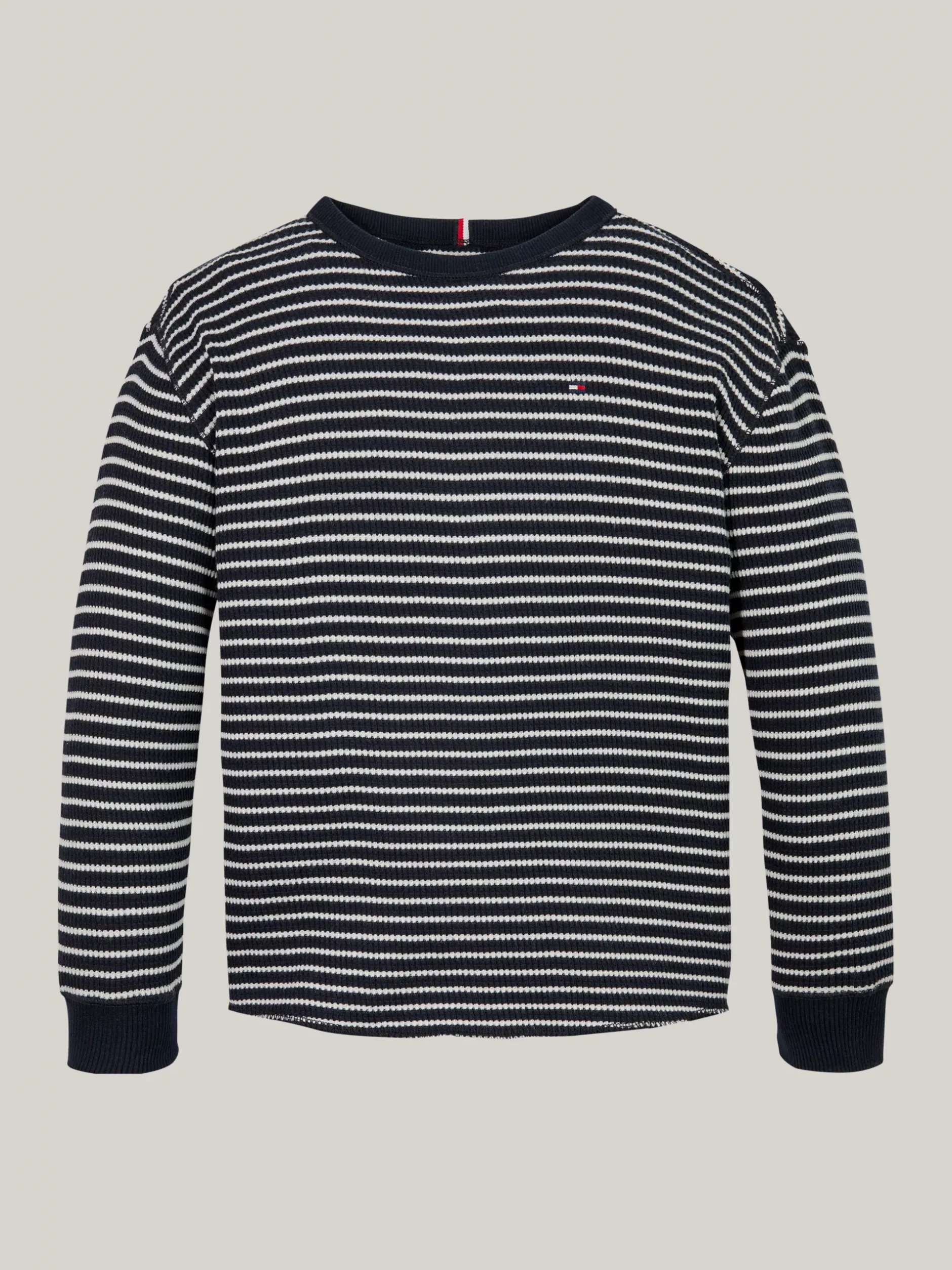 T-Shirty I Koszulki Polo*Tommy Hilfiger Longsleeve O Waflowym Splocie BLUE BASE WHITE STRIPES