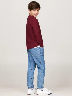 T-Shirty I Koszulki Polo*Tommy Hilfiger Longsleeve O Waflowym Splocie DEEP ROUGE