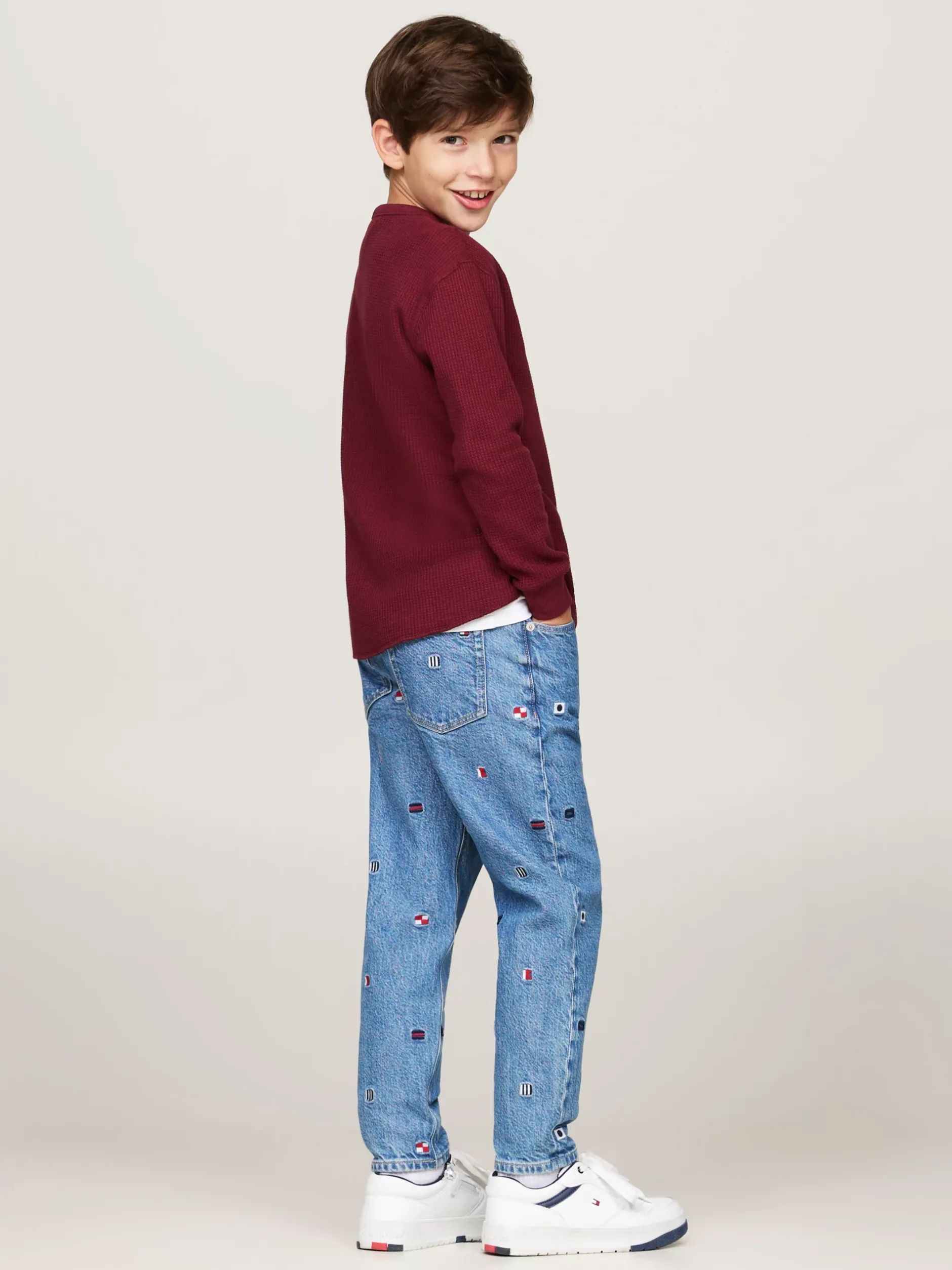 T-Shirty I Koszulki Polo*Tommy Hilfiger Longsleeve O Waflowym Splocie DEEP ROUGE
