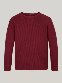T-Shirty I Koszulki Polo*Tommy Hilfiger Longsleeve O Waflowym Splocie DEEP ROUGE
