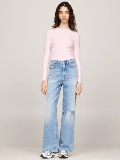 T-Shirty*Tommy Hilfiger Longsleeve O Wąskim Kroju W Paski BALLET PINK / STRIPE