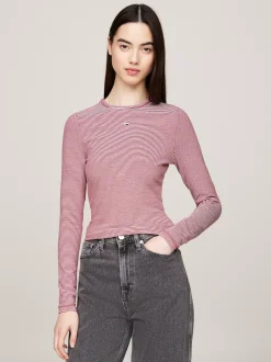 T-Shirty*Tommy Hilfiger Longsleeve O Wąskim Kroju W Paski REGATTA RED / STRIPE