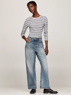 T-Shirty*Tommy Hilfiger Longsleeve O Wąskim Kroju W Paski TEXTURED STP/ WHITE/ DESERT SKY