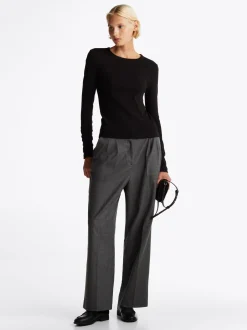 T-Shirty*Tommy Hilfiger Longsleeve We Wzór Pointelle BLACK